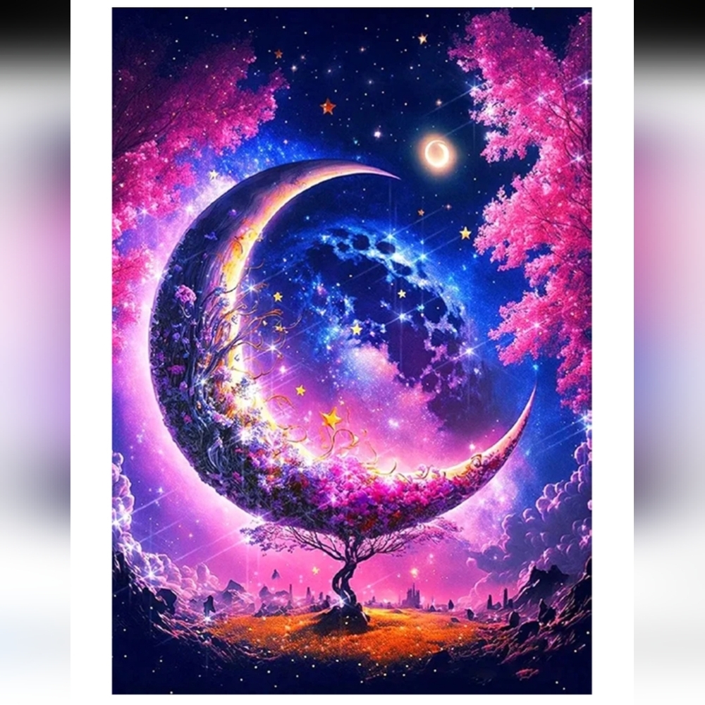 Magical Half Moon Tree Of Life Unframed Canvas Wall Art